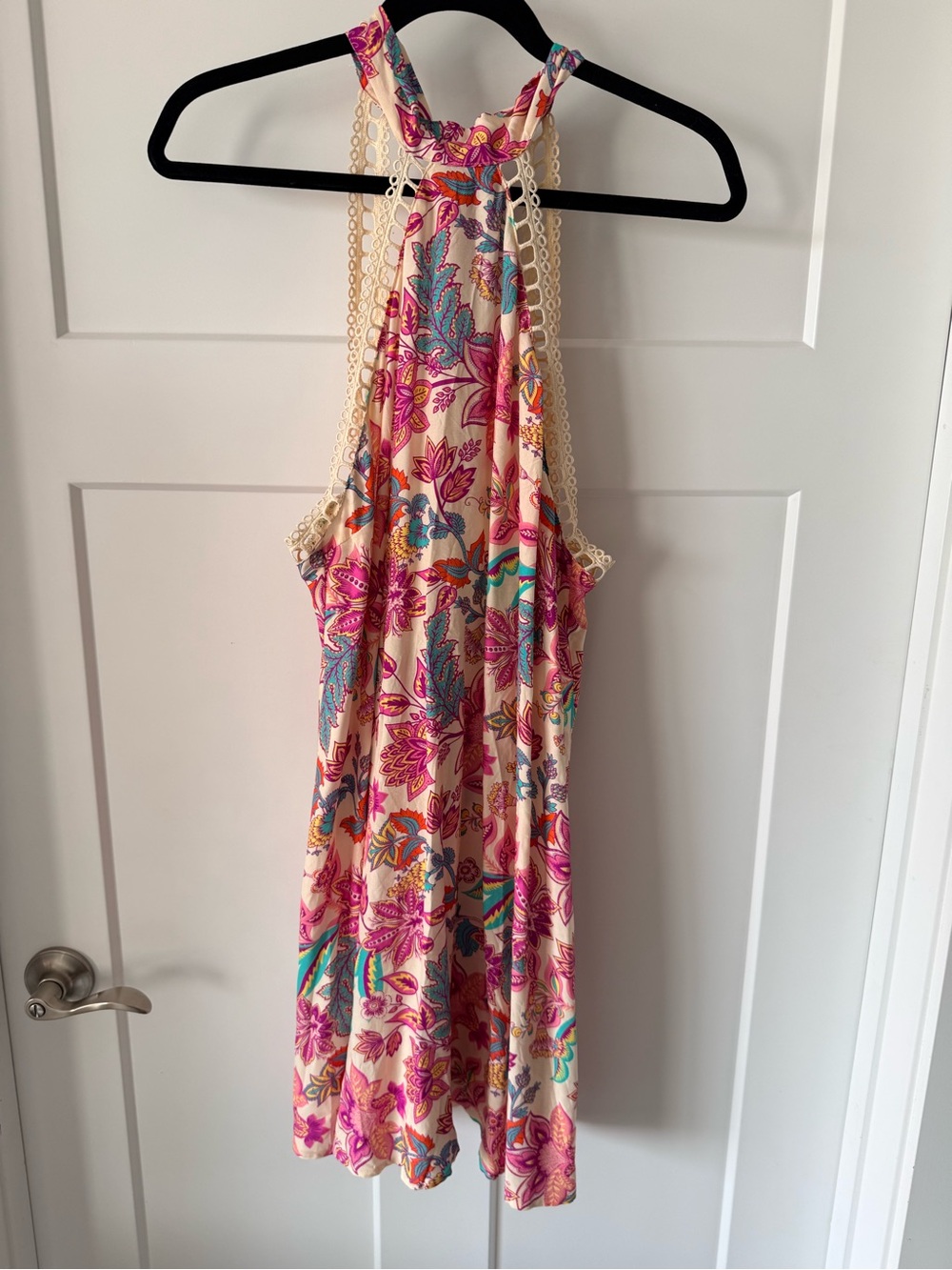 Cupshe Floral Halter Neck Swing Dress - Cream & Pink NWT Size Large - Picture 3 of 10